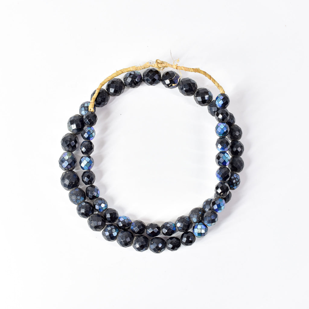 Iridescent Faceted Graduated Bohemian Black Trade Beads