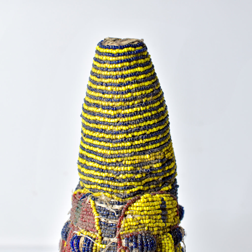 Old Yoruba Red Yellow and Blue Beaded Crown Nigeria