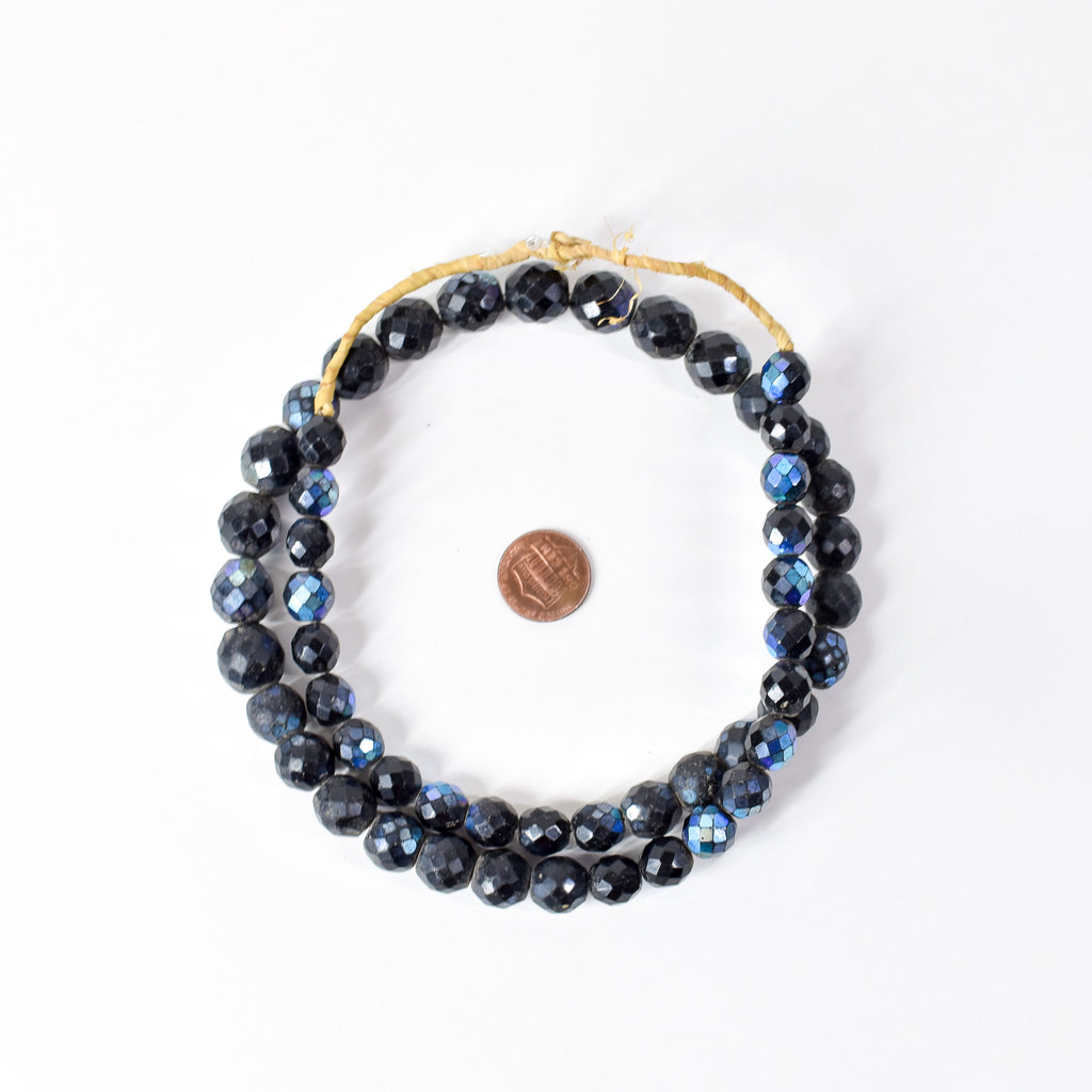 Iridescent Faceted Graduated Bohemian Black Trade Beads