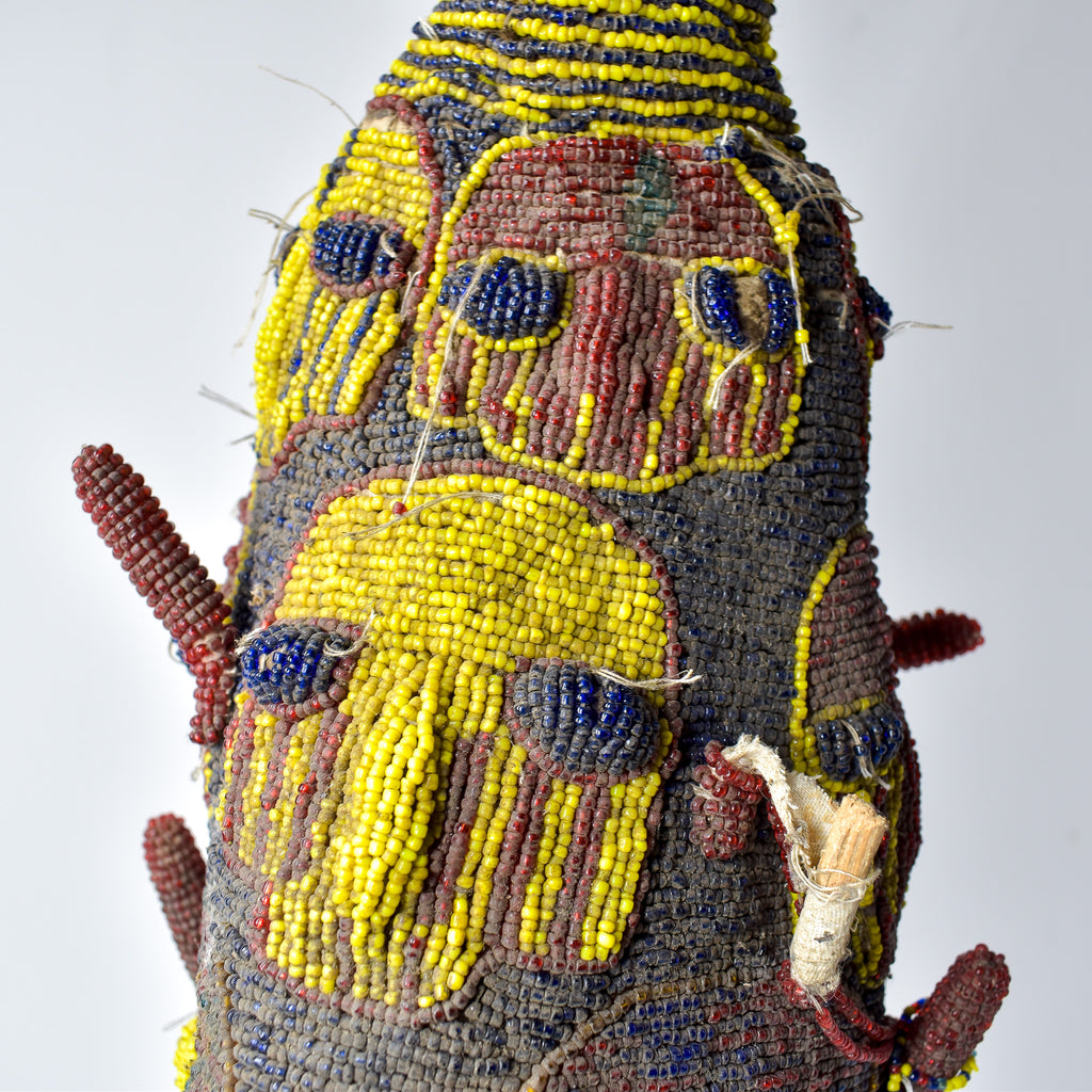 Old Yoruba Red Yellow and Blue Beaded Crown Nigeria
