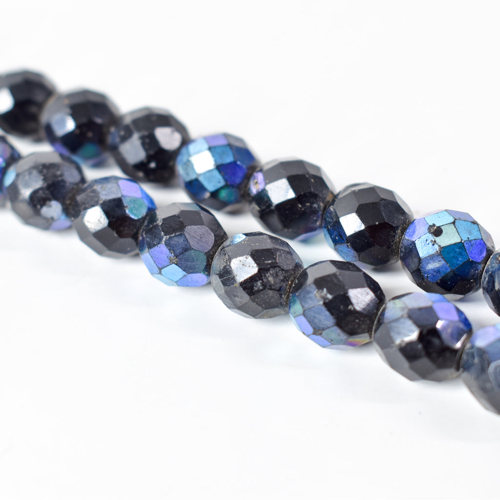 Iridescent Faceted Graduated Bohemian Black Trade Beads