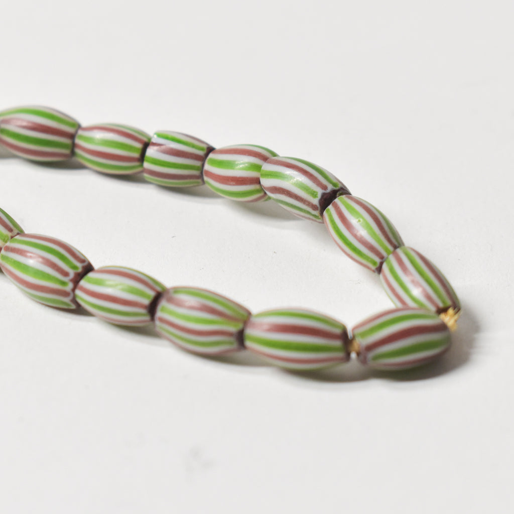 Red and Green Striped Melon Venetian Trade Beads