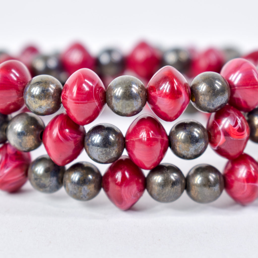 Bohemian Red Resin and Metal Trade Beads Henry Collection