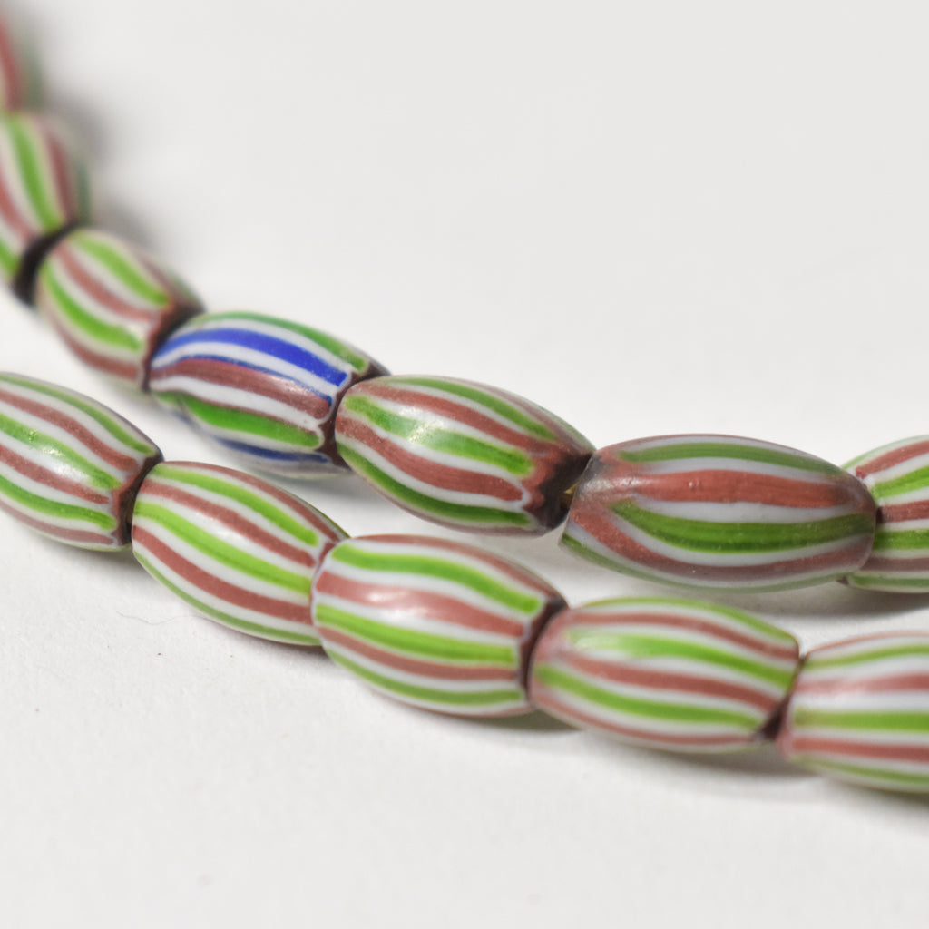 Red and Green Striped Melon Venetian Trade Beads