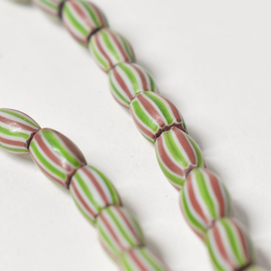 Red and Green Striped Melon Venetian Trade Beads