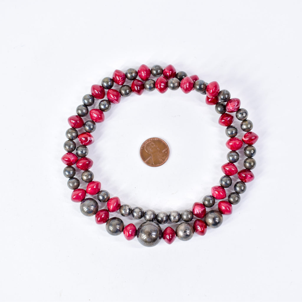 Bohemian Red Resin and Metal Trade Beads Henry Collection