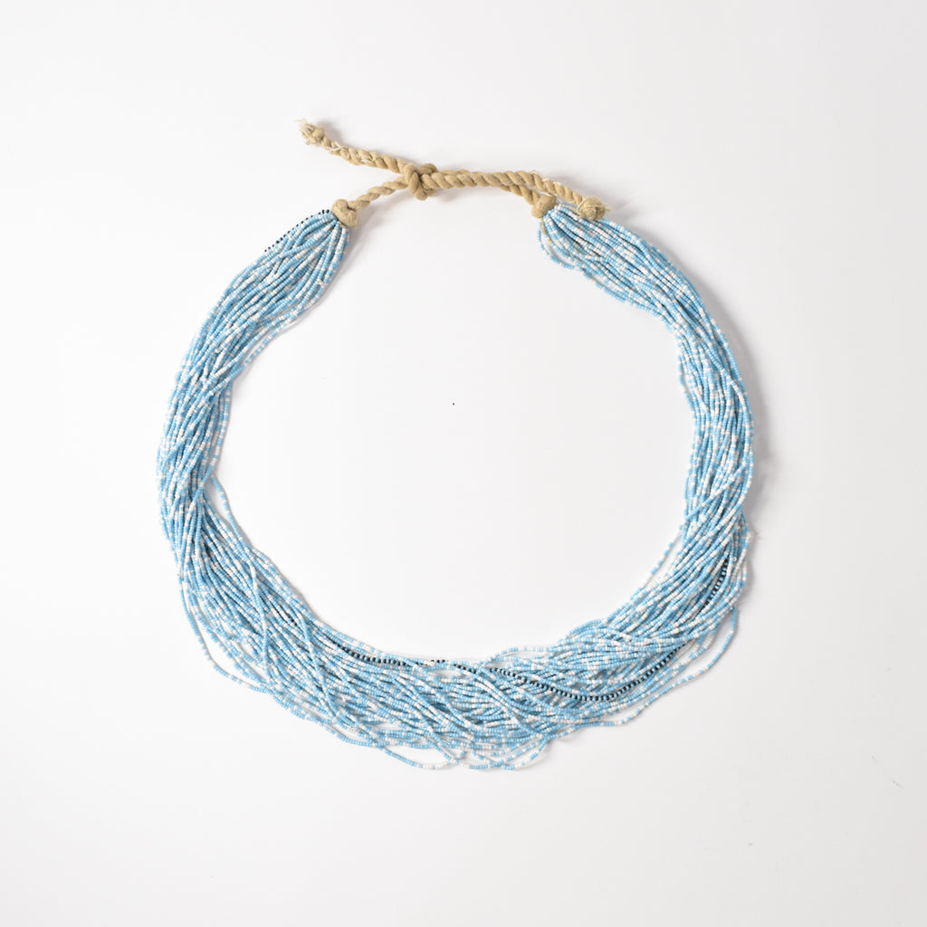 Blue and White Baule Tamba Seed Bead Necklace