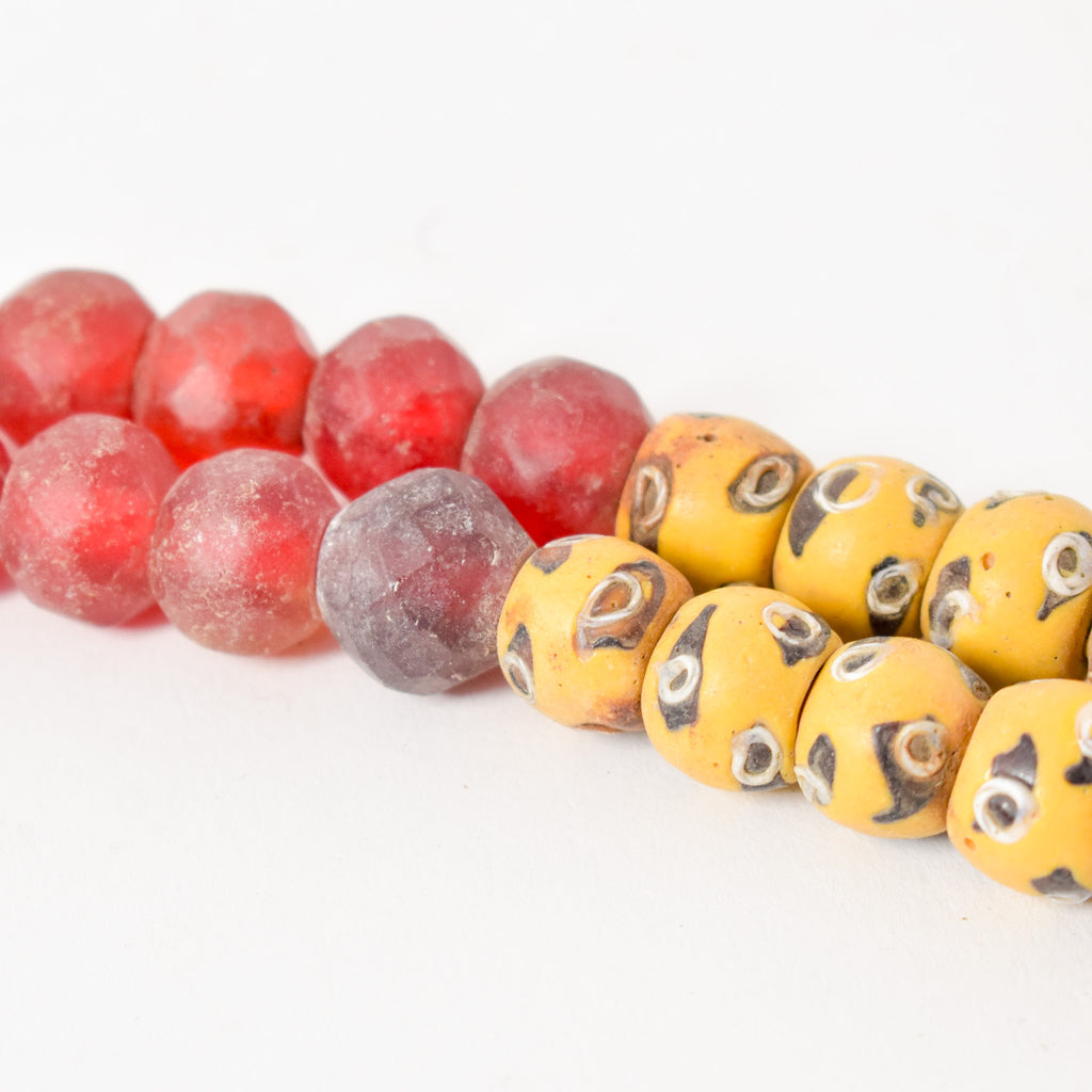 Rare Venetian Mixed Red and Yellow Trade Beads 32 Inch
