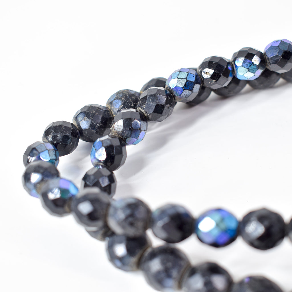 Iridescent Faceted Graduated Bohemian Black Trade Beads