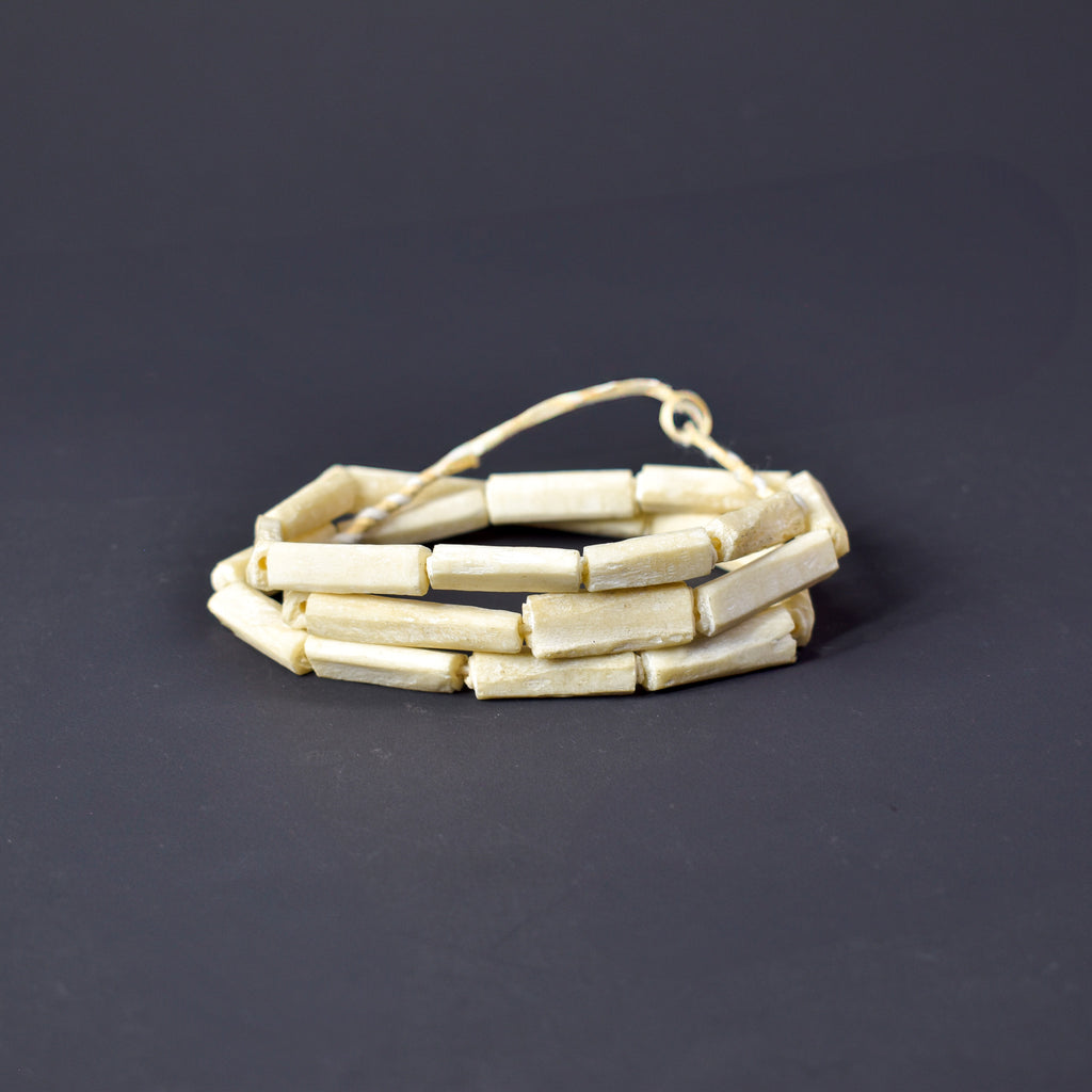 3 Strands Carved Bone Beads White Nigeria