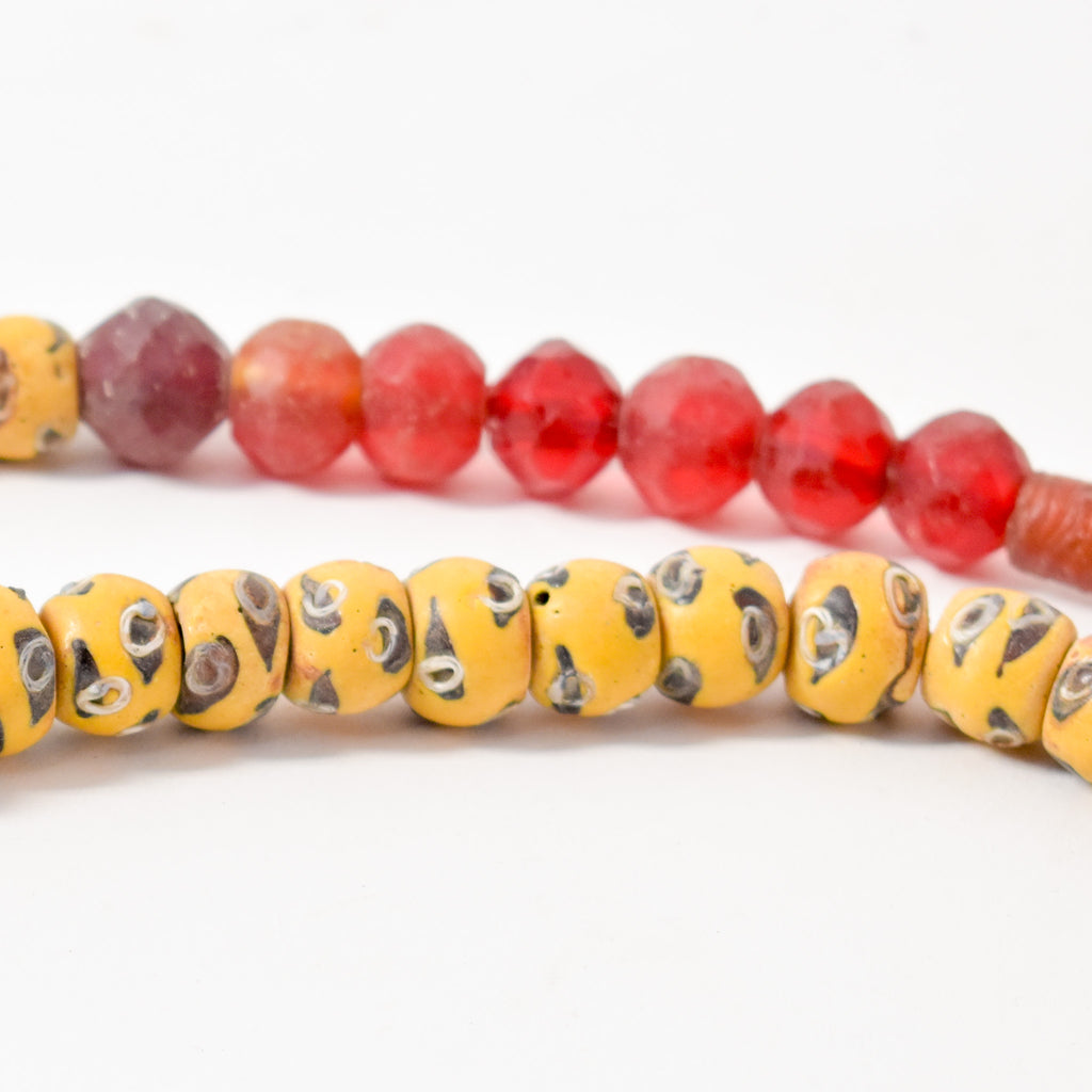 Rare Venetian Mixed Red and Yellow Trade Beads 32 Inch