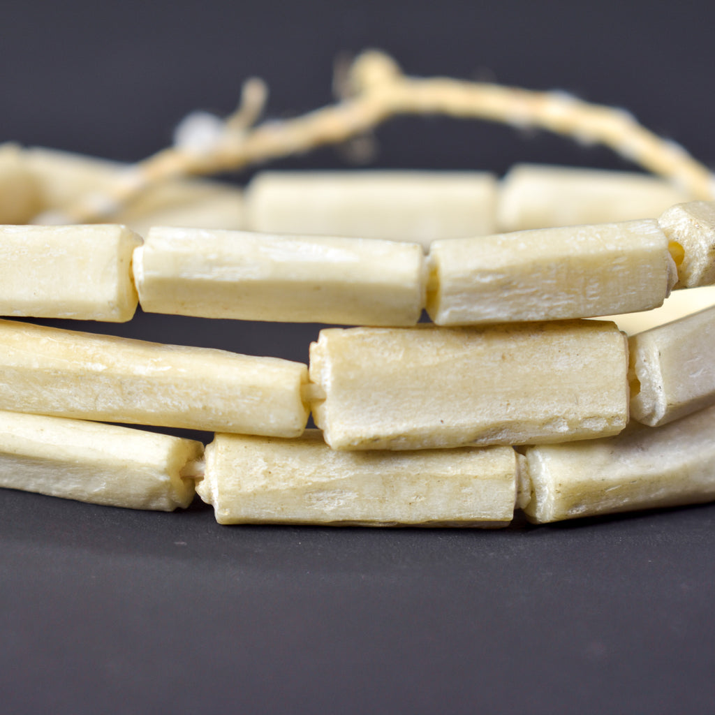 3 Strands Carved Bone Beads White Nigeria