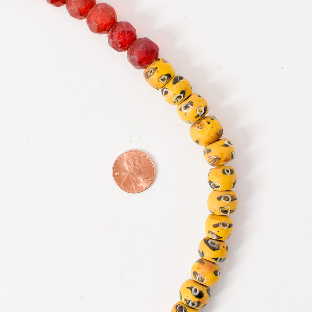 Rare Venetian Mixed Red and Yellow Trade Beads 32 Inch