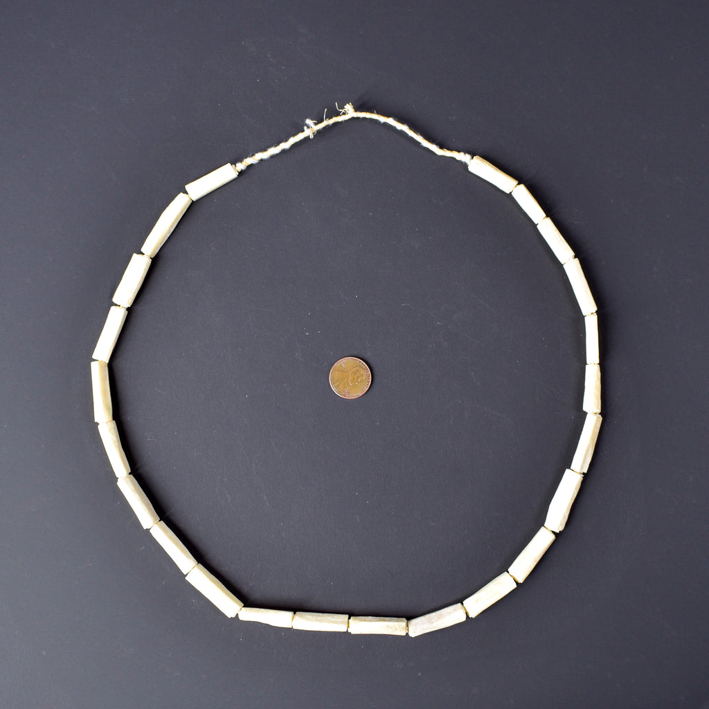 3 Strands Carved Bone Beads White Nigeria