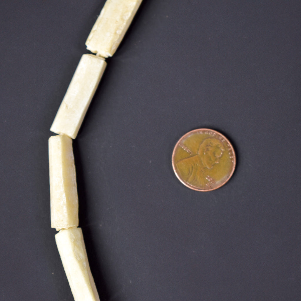 3 Strands Carved Bone Beads White Nigeria