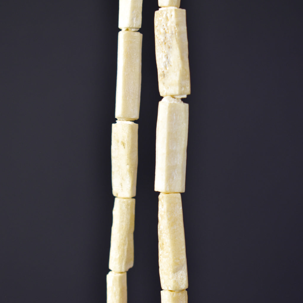 3 Strands Carved Bone Beads White Nigeria