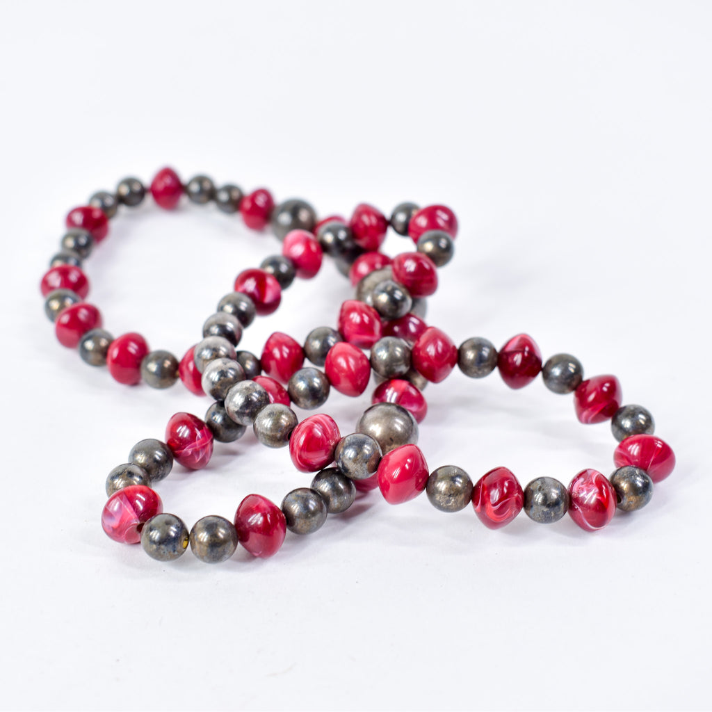 Bohemian Red Resin and Metal Trade Beads Henry Collection