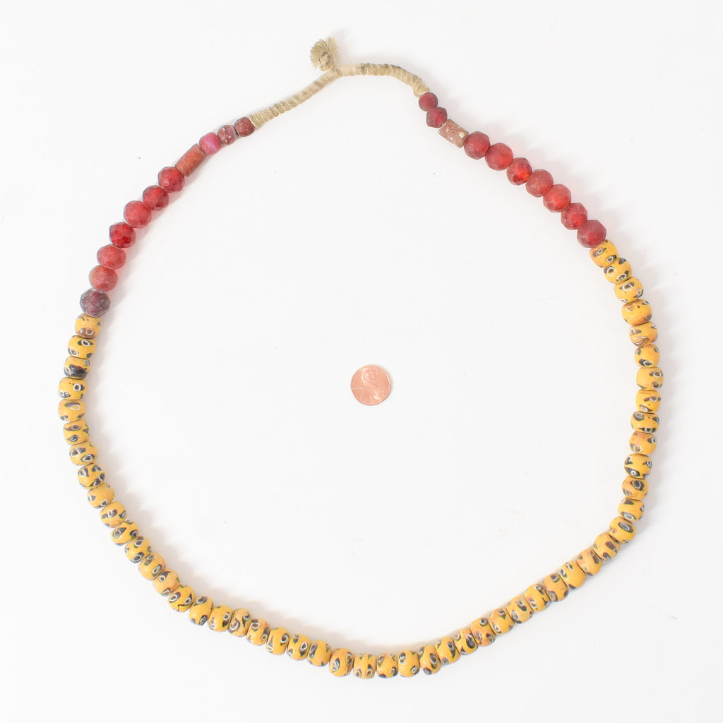 Rare Venetian Mixed Red and Yellow Trade Beads 32 Inch