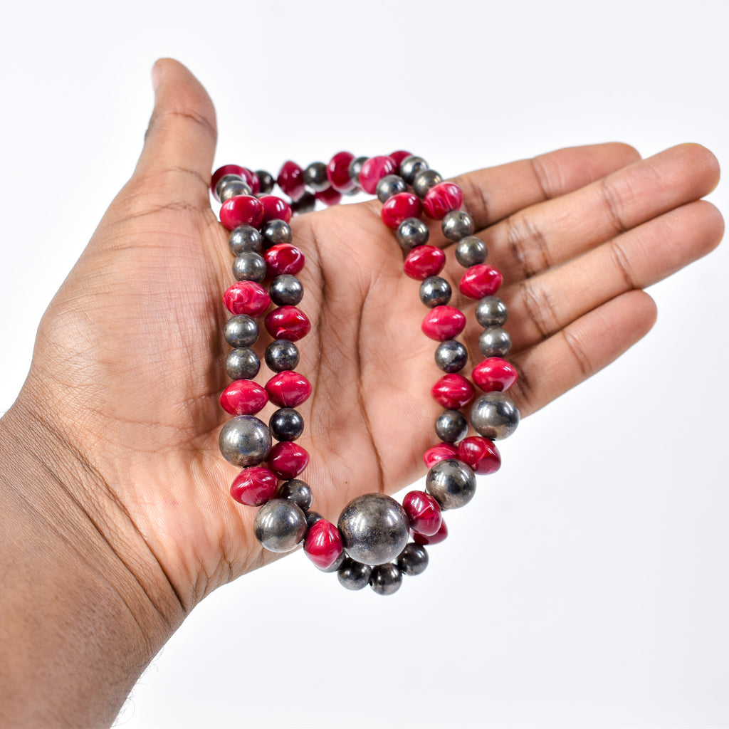 Bohemian Red Resin and Metal Trade Beads Henry Collection