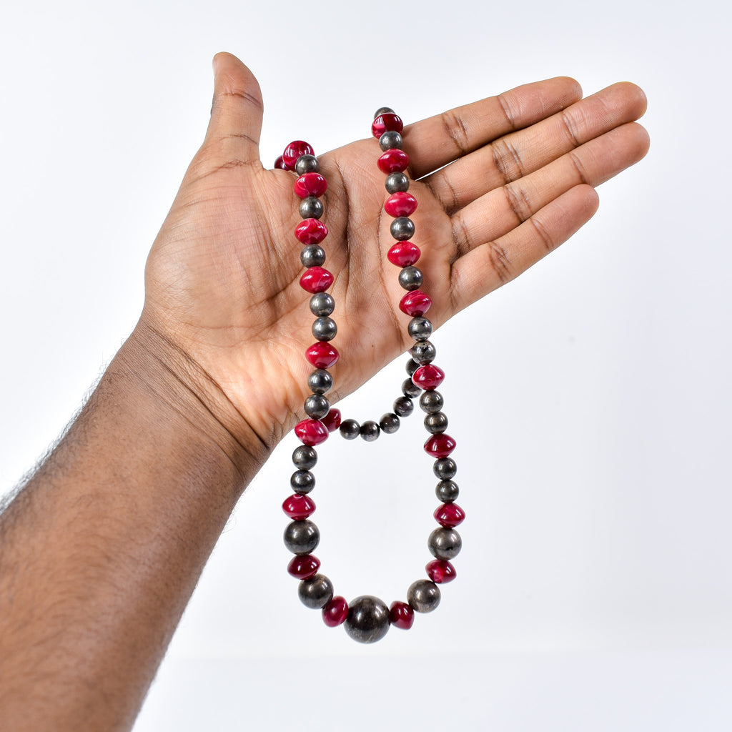 Bohemian Red Resin and Metal Trade Beads Henry Collection