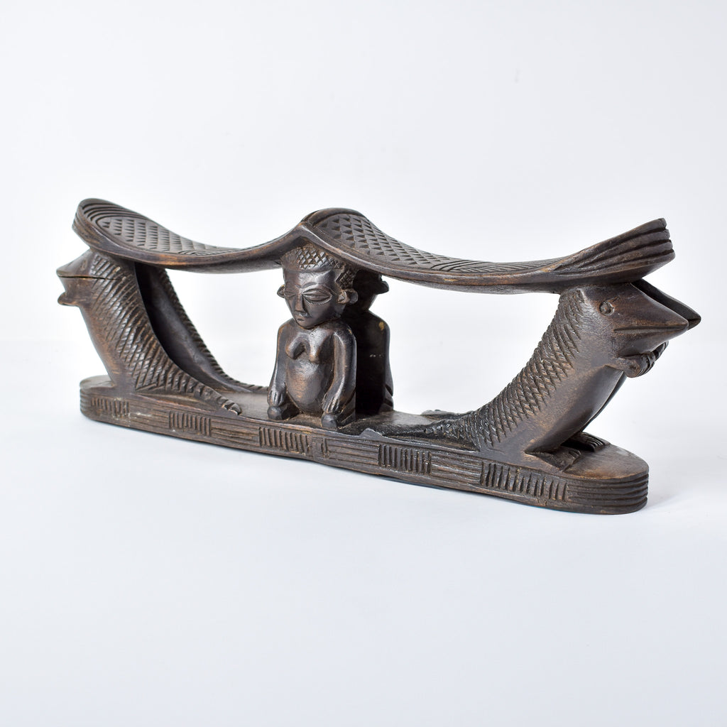 Luba Figural Double Headrest with Crocodiles Congo