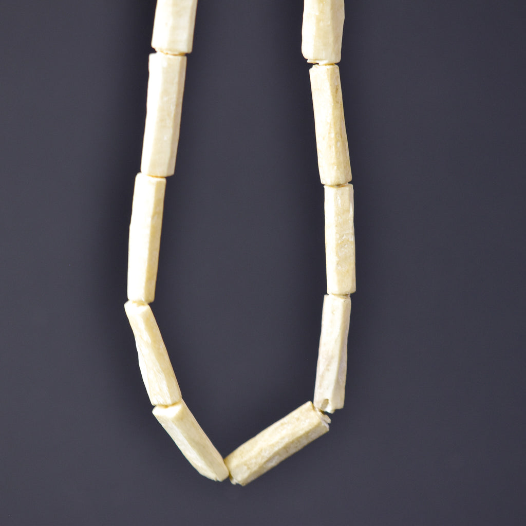 3 Strands Carved Bone Beads White Nigeria