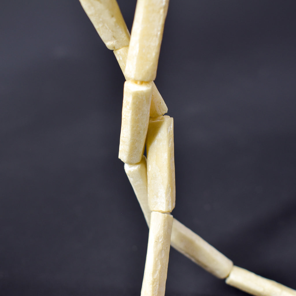 3 Strands Carved Bone Beads White Nigeria