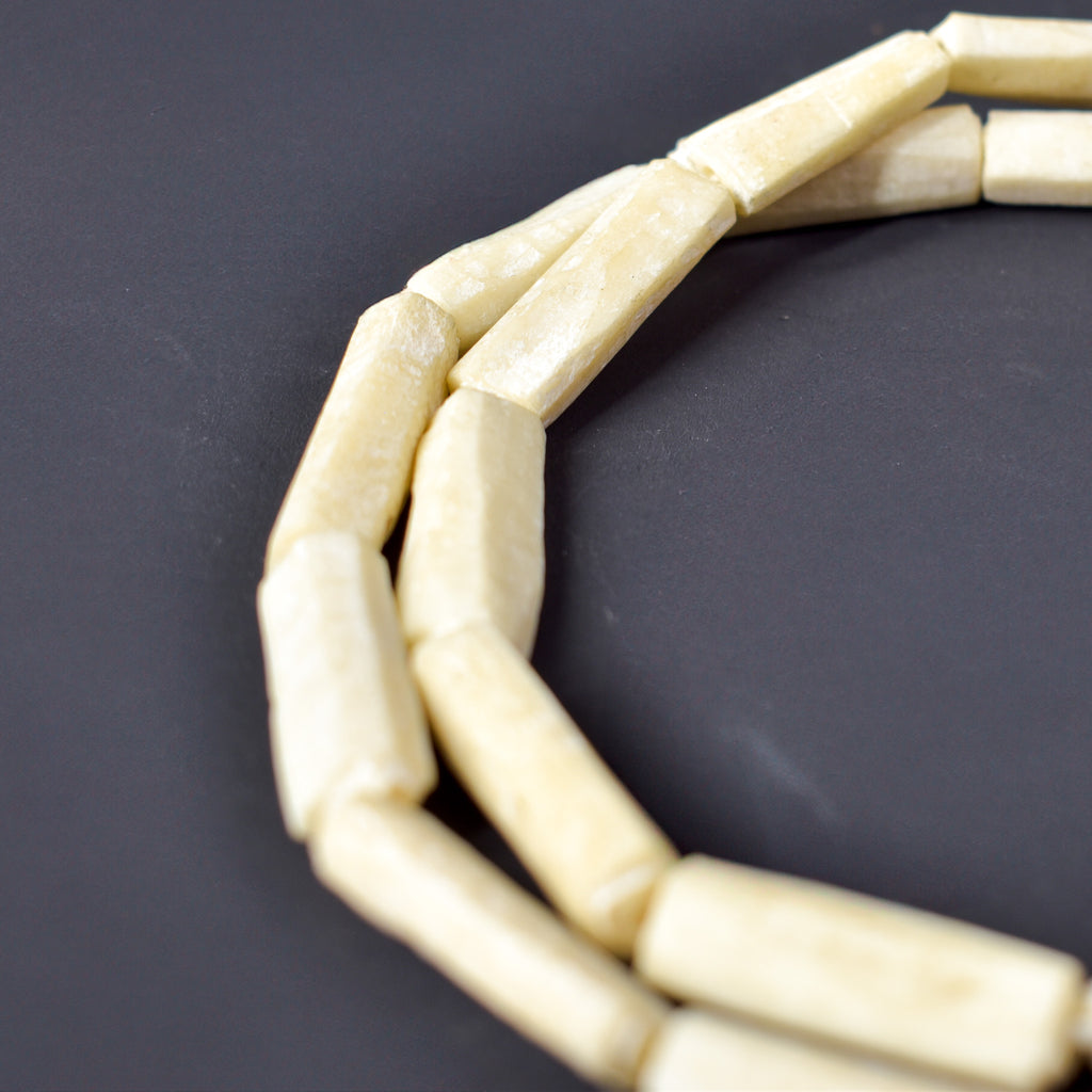 3 Strands Carved Bone Beads White Nigeria