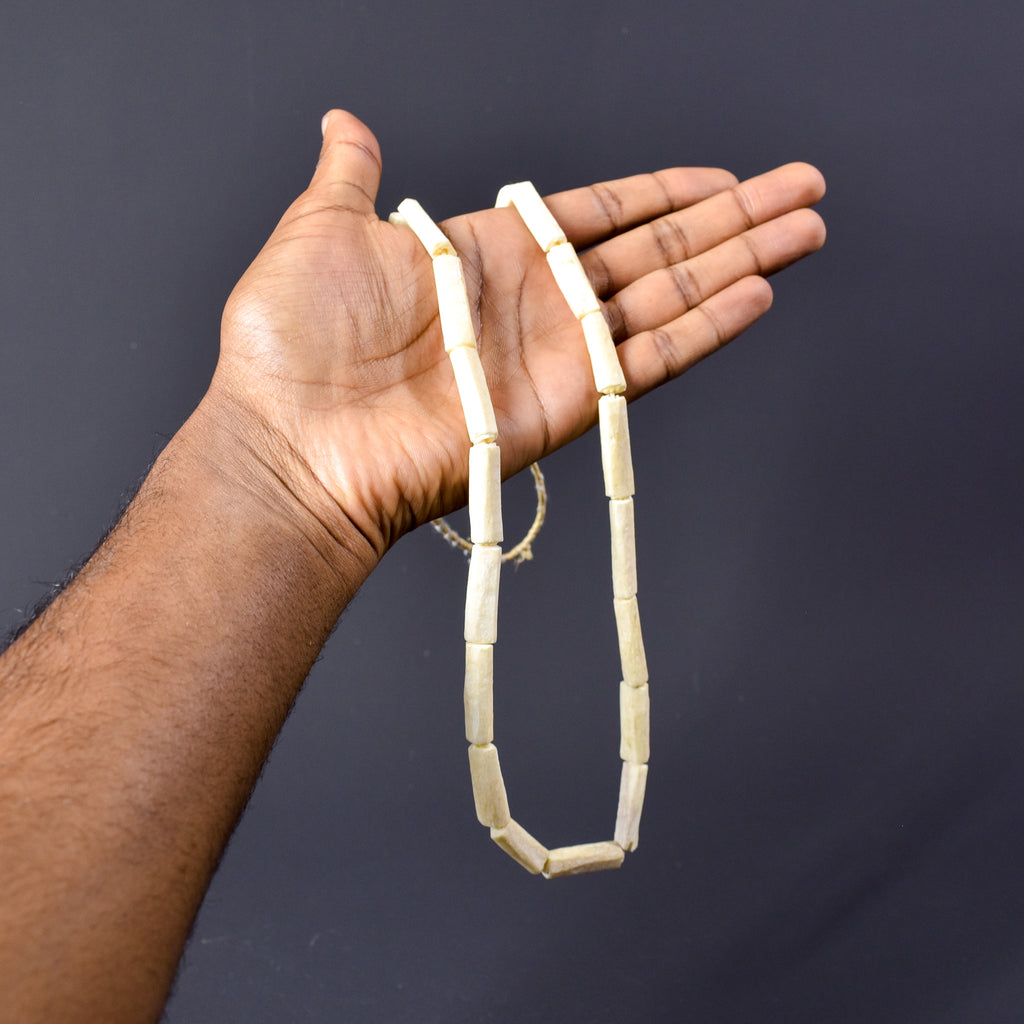 3 Strands Carved Bone Beads White Nigeria