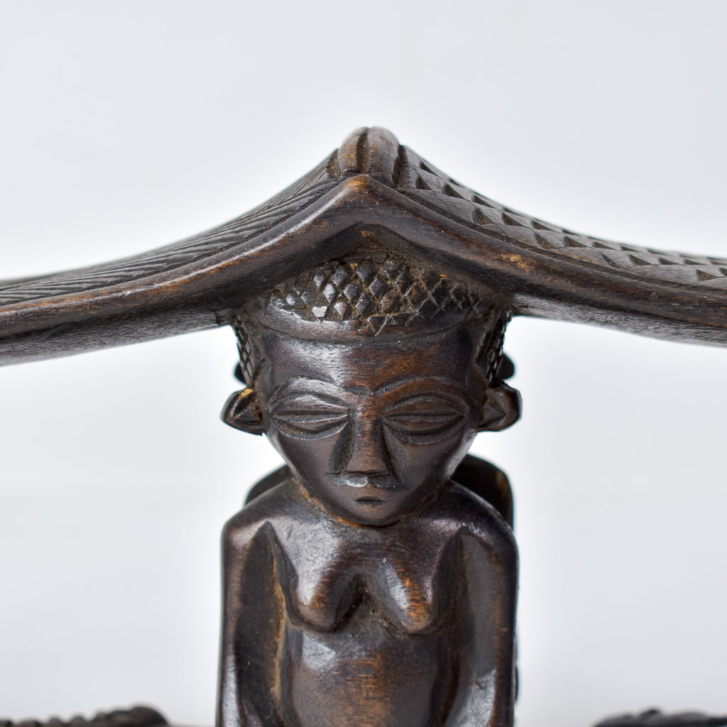 Luba Figural Double Headrest with Crocodiles Congo
