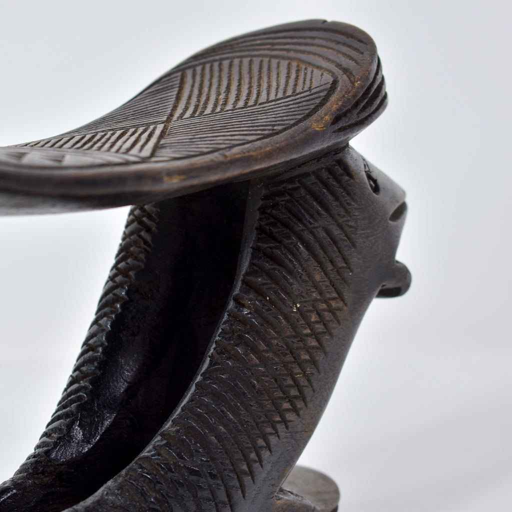 Luba Figural Double Headrest with Crocodiles Congo