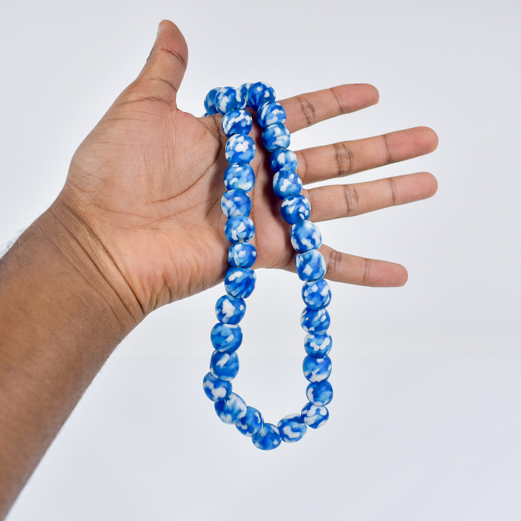 Krobo Recycled Powder Glass Blue and White Trade Beads
