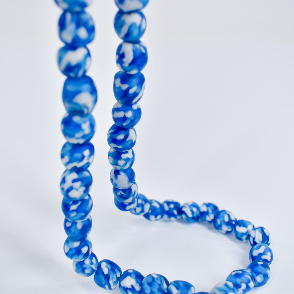 Krobo Recycled Powder Glass Blue and White Trade Beads