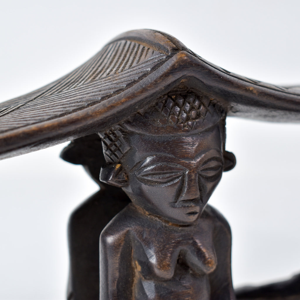 Luba Figural Double Headrest with Crocodiles Congo