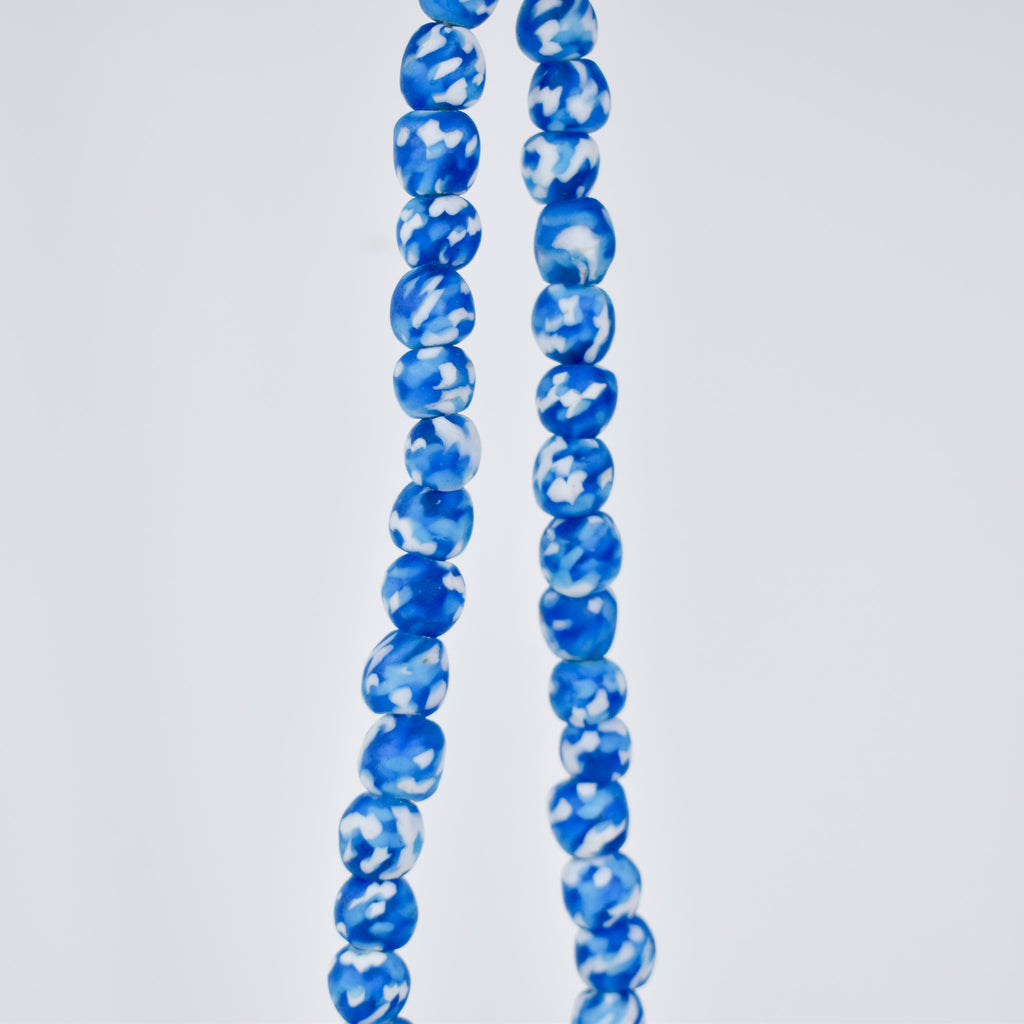 Krobo Recycled Powder Glass Blue and White Trade Beads