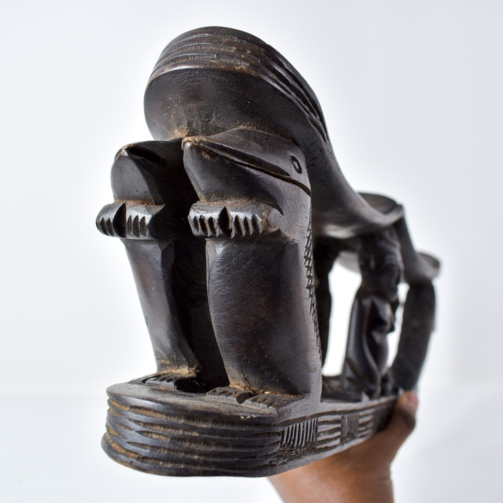 Luba Figural Double Headrest with Crocodiles Congo