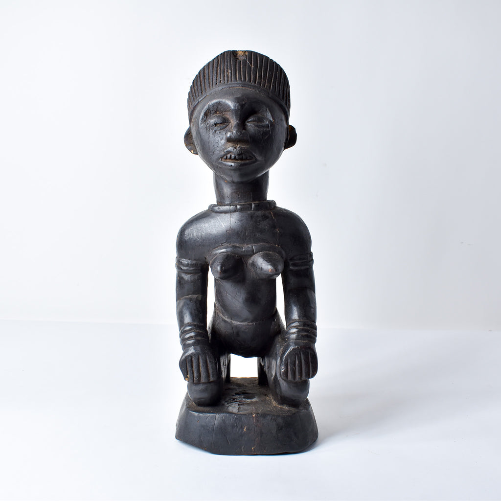 Kongo Kneeling Female Wood Figure