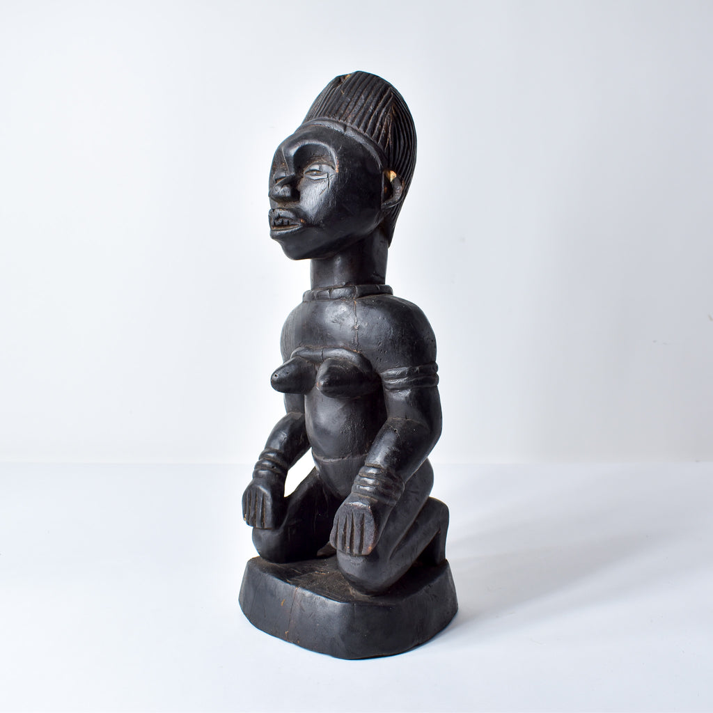 Kongo Kneeling Female Wood Figure