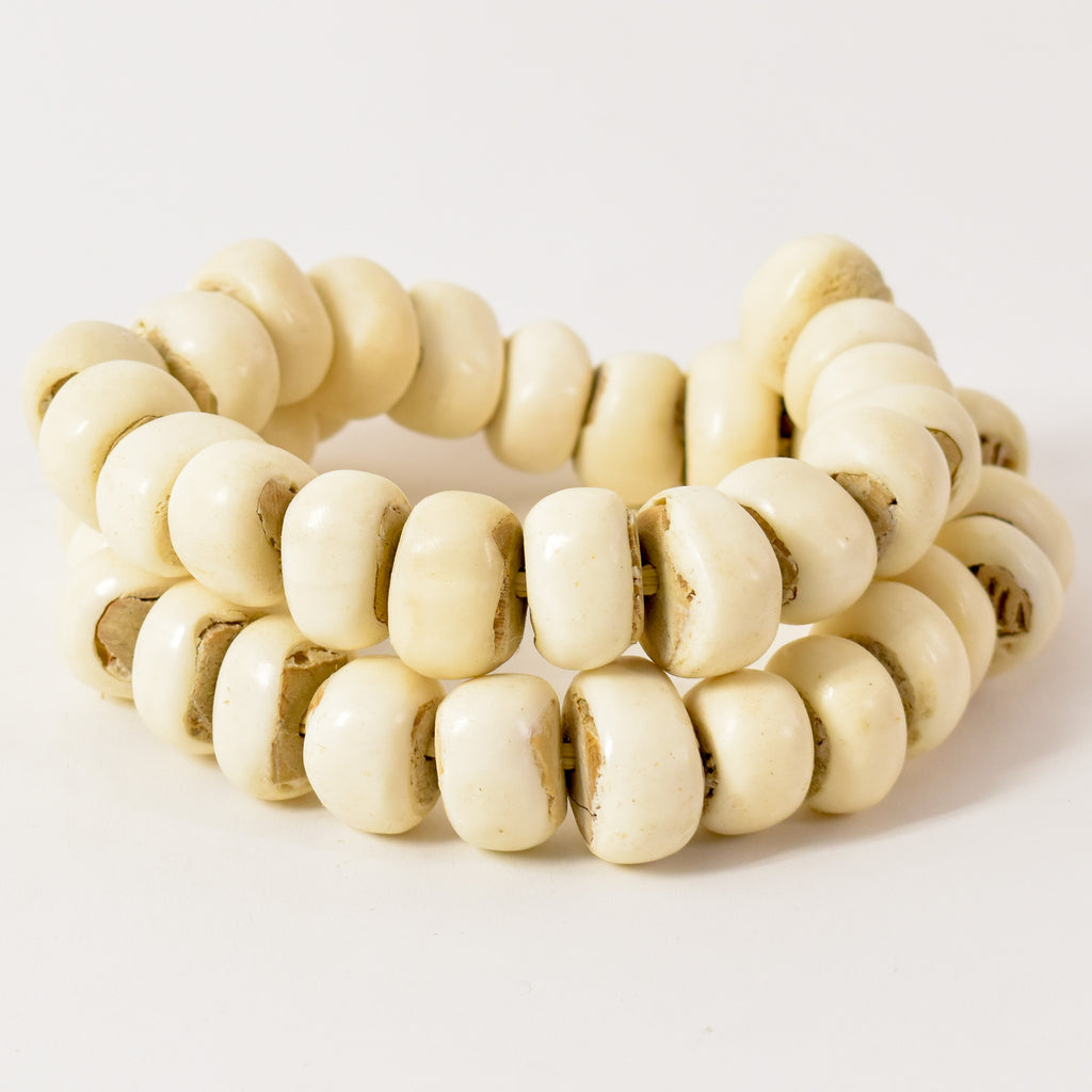 White Carved Bone Beads Nigeria