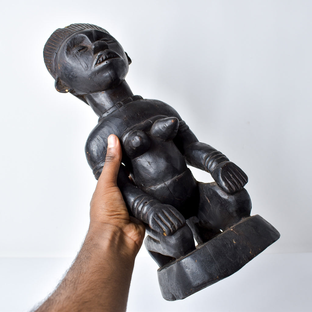 Kongo Kneeling Female Wood Figure