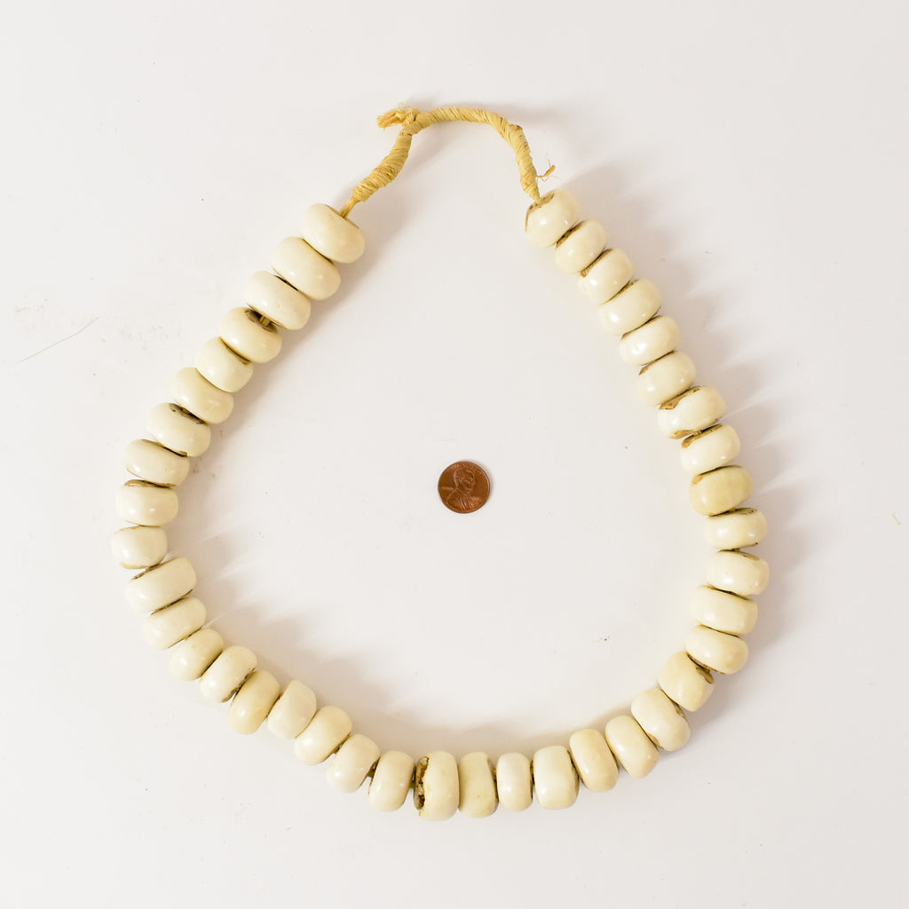 White Carved Bone Beads Nigeria