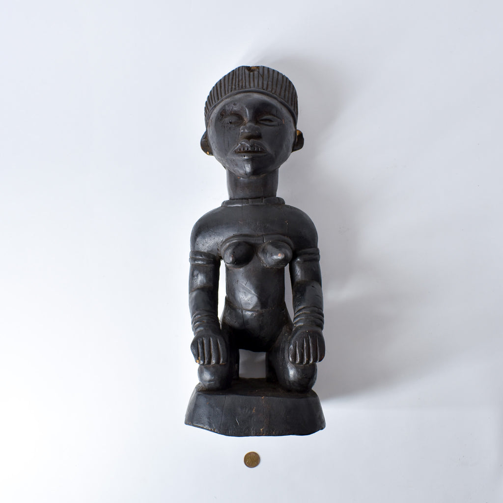 Kongo Kneeling Female Wood Figure