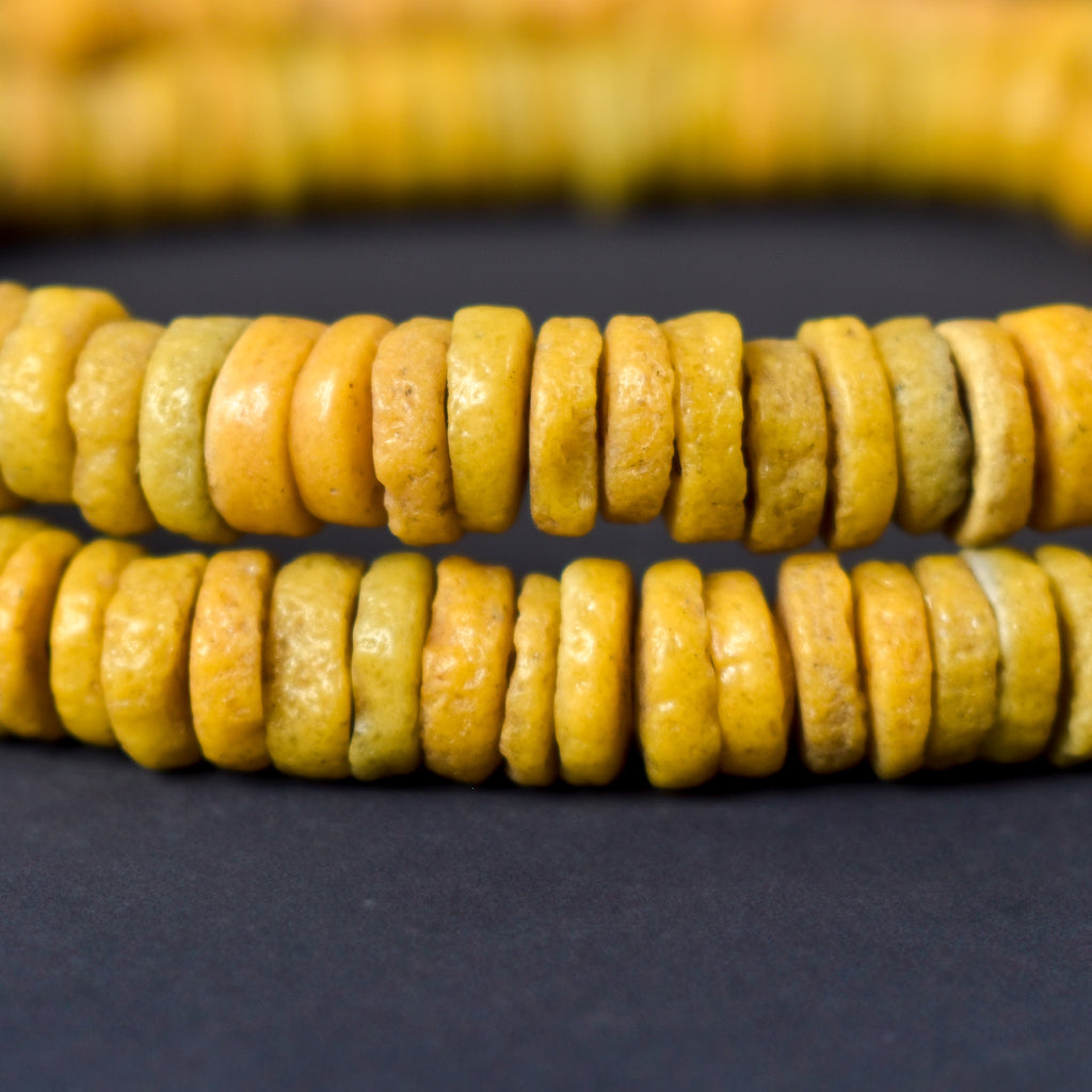 Krobo "Recycled" Powder Glass Yellow Beads