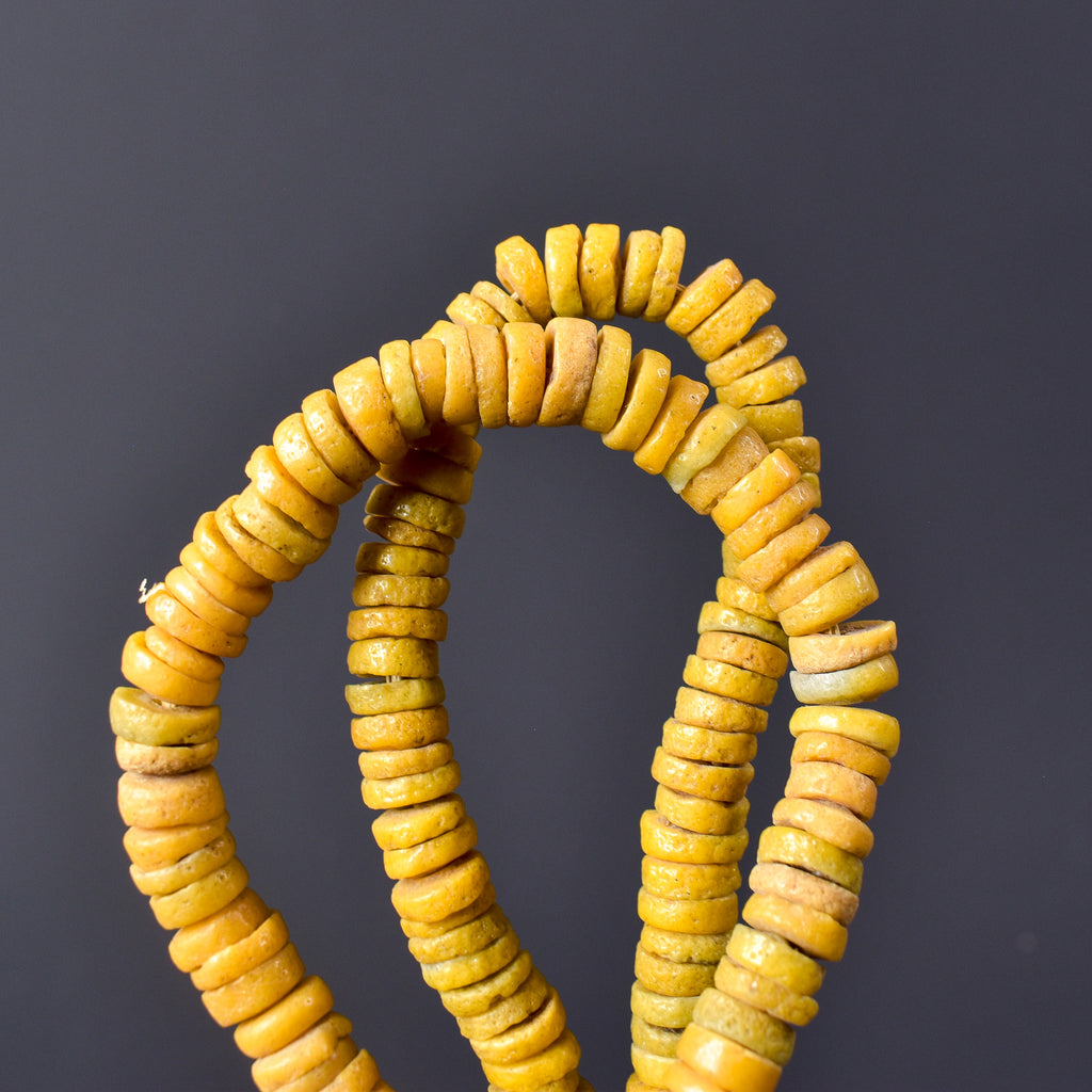 Krobo "Recycled" Powder Glass Yellow Beads