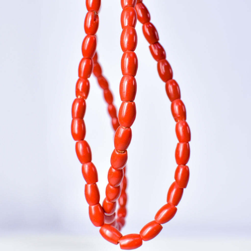 Bohemian Rice Molded Red Trade Beads