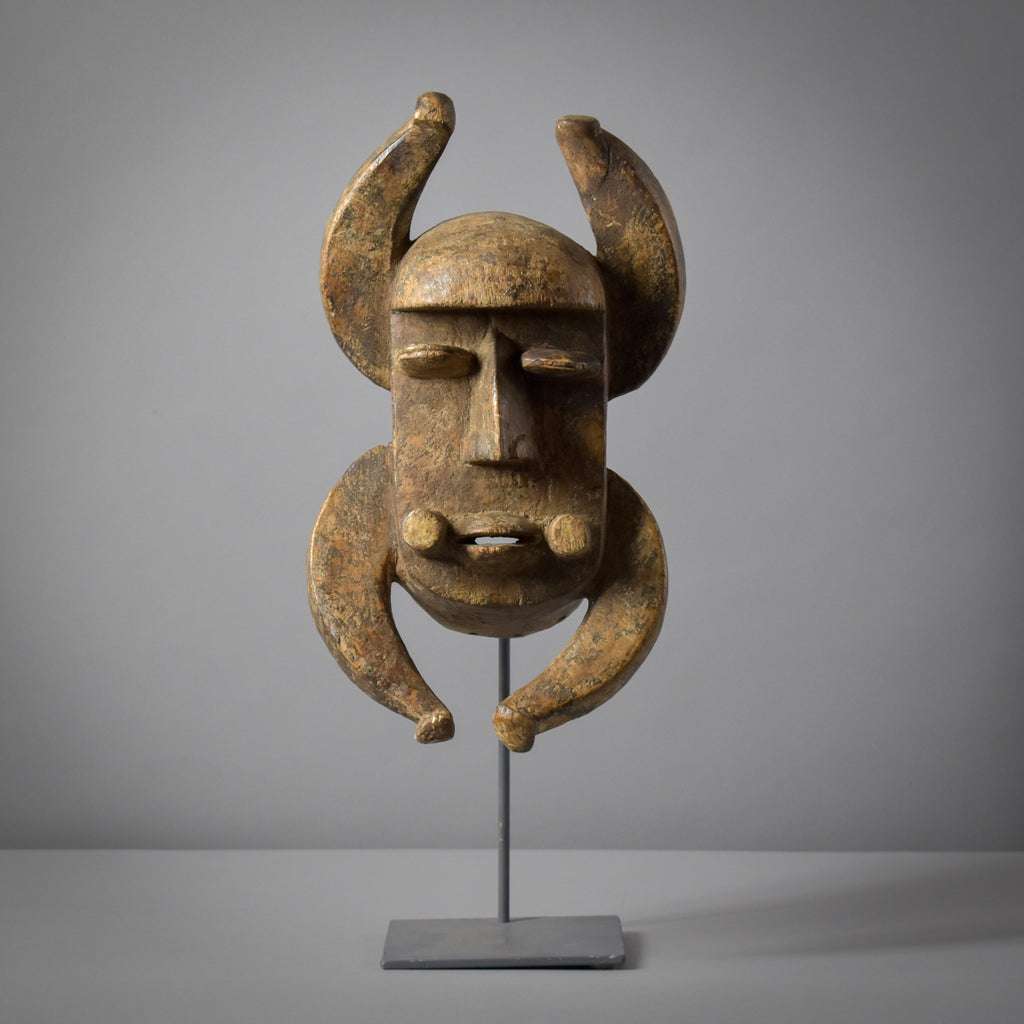 Grebo Mask with Horns on Custom Stand Côte d'Ivoire