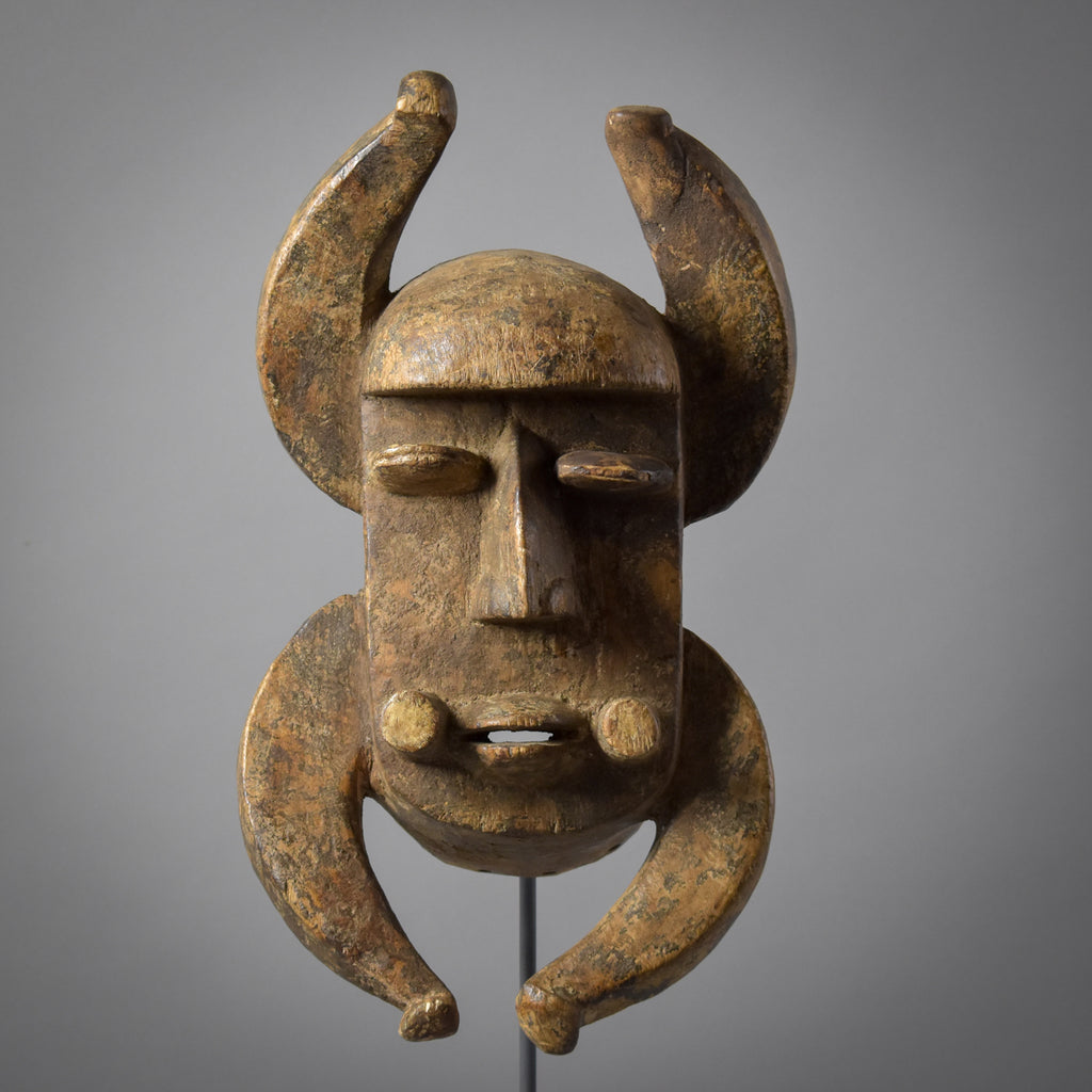 Grebo Mask with Horns on Custom Stand Côte d'Ivoire