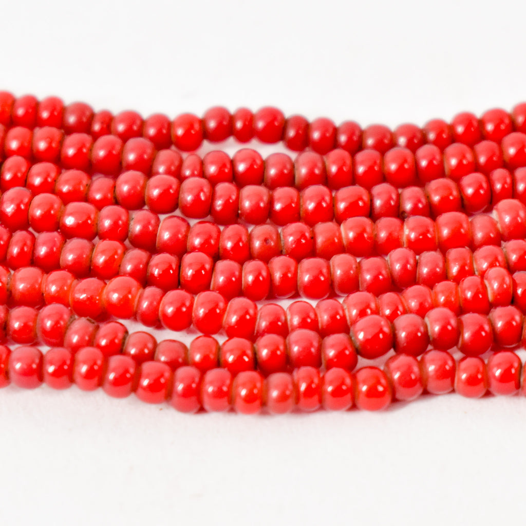 4 Strands Venetian Red White Heart 1-2mm Trade Beads