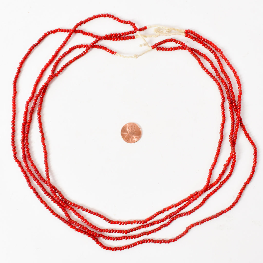 4 Strands Venetian Red White Heart 1-2mm Trade Beads