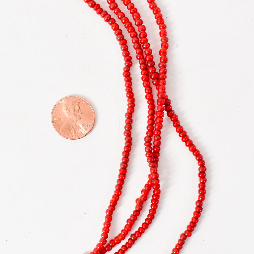 4 Strands Venetian Red White Heart 1-2mm Trade Beads